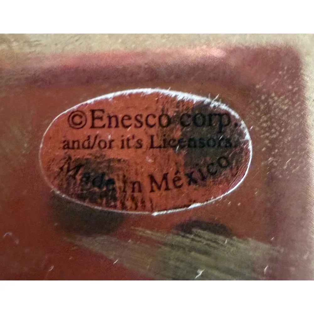 Vintage Enesco Stained Glass Jewelry Box Cranberry Purple Brass Photo Lid Mexico